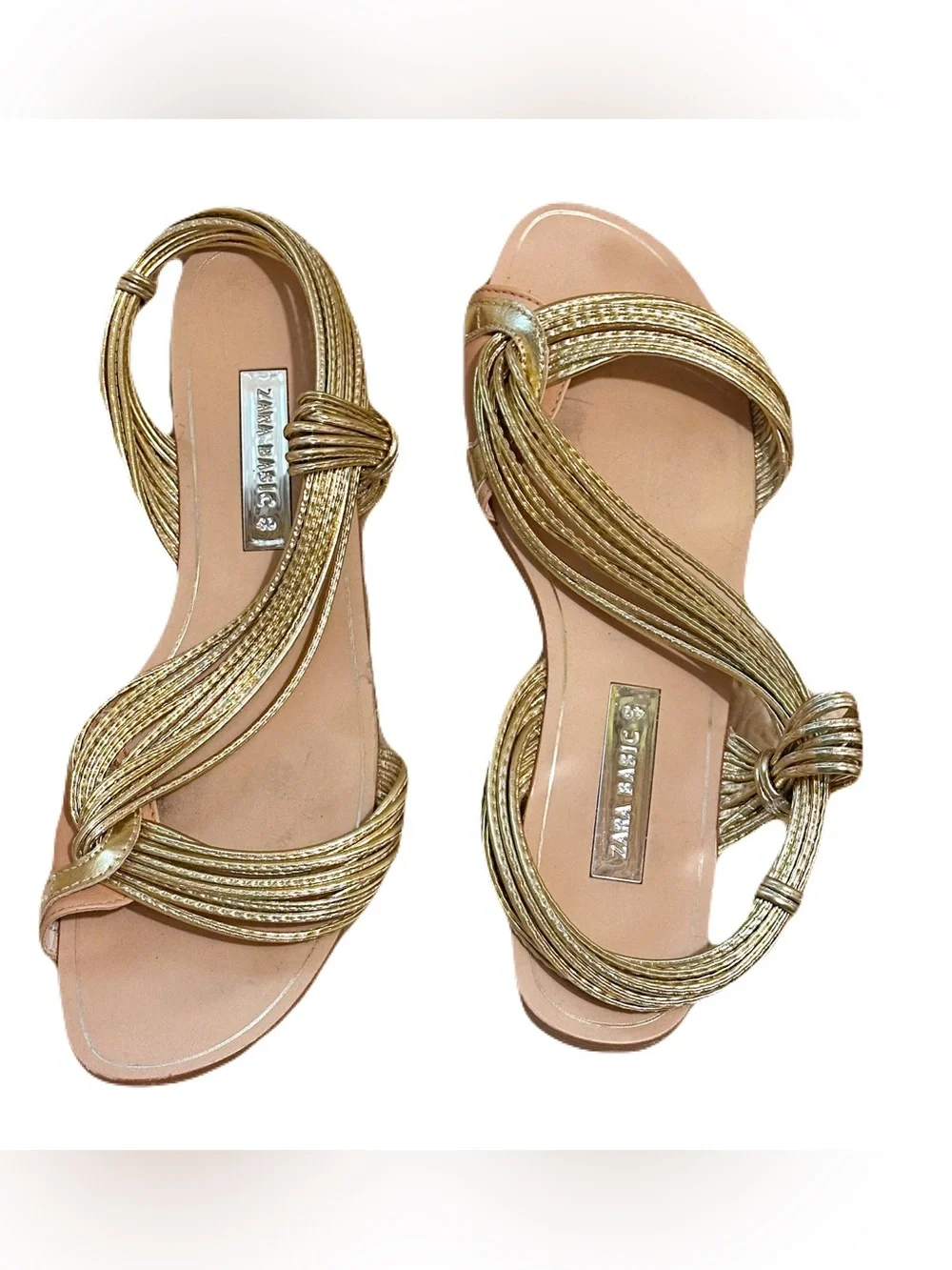 Zara Metallic Gold Braided Flat Sandals - Picture 2 of 7